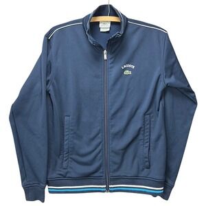 Lacoste Sport Track Jacket Zip Front Boys Size 14 Blue White Stripe Collar Cuffs